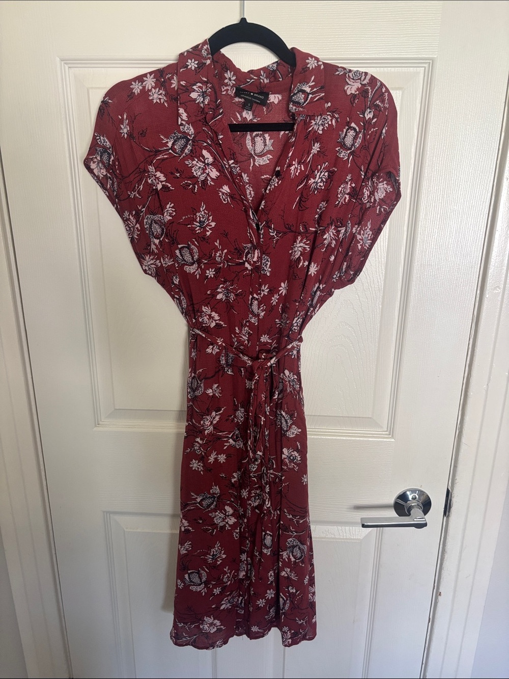 Lucky Brand Burgundy Floral Tie-Waist Midi Dress